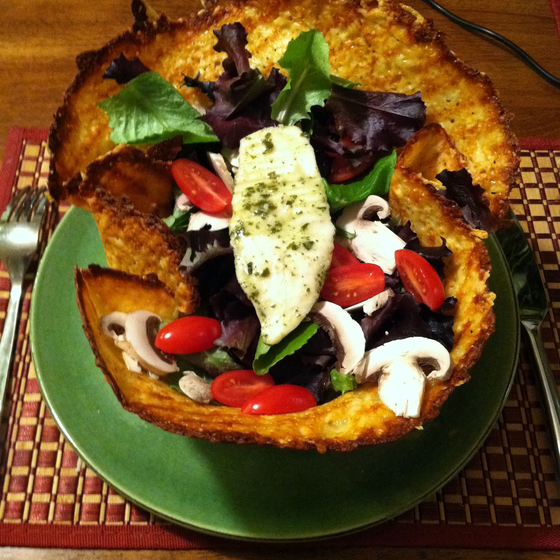 Salad in cheese bowl